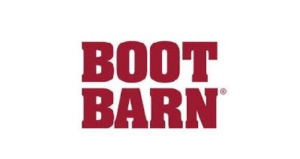 Boot Barn logo in bold red on a stark black and white background.