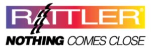 RATTLER logo: bold text, vibrant gradient, dynamic figure, tagline NOTHING COMES CLOSE.
