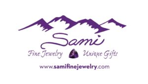 Purple Sami Fine Jewelry logo with mountain motif, gemstone graphic, and elegant script.