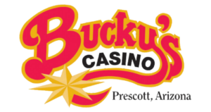Buckys Casino logo: vibrant red and yellow design featuring stylized text and golden starburst.