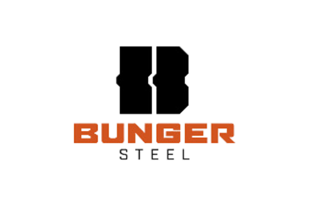 Bunger Steel logo: Robust design with dark gray B and bold red text on white background.