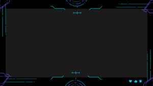 Futuristic sci-fi gaming HUD with neon accents, featuring health icons and a sidebar.