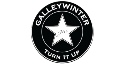 Galleywinter logo with star and Turn It Up slogan on a black circular emblem.